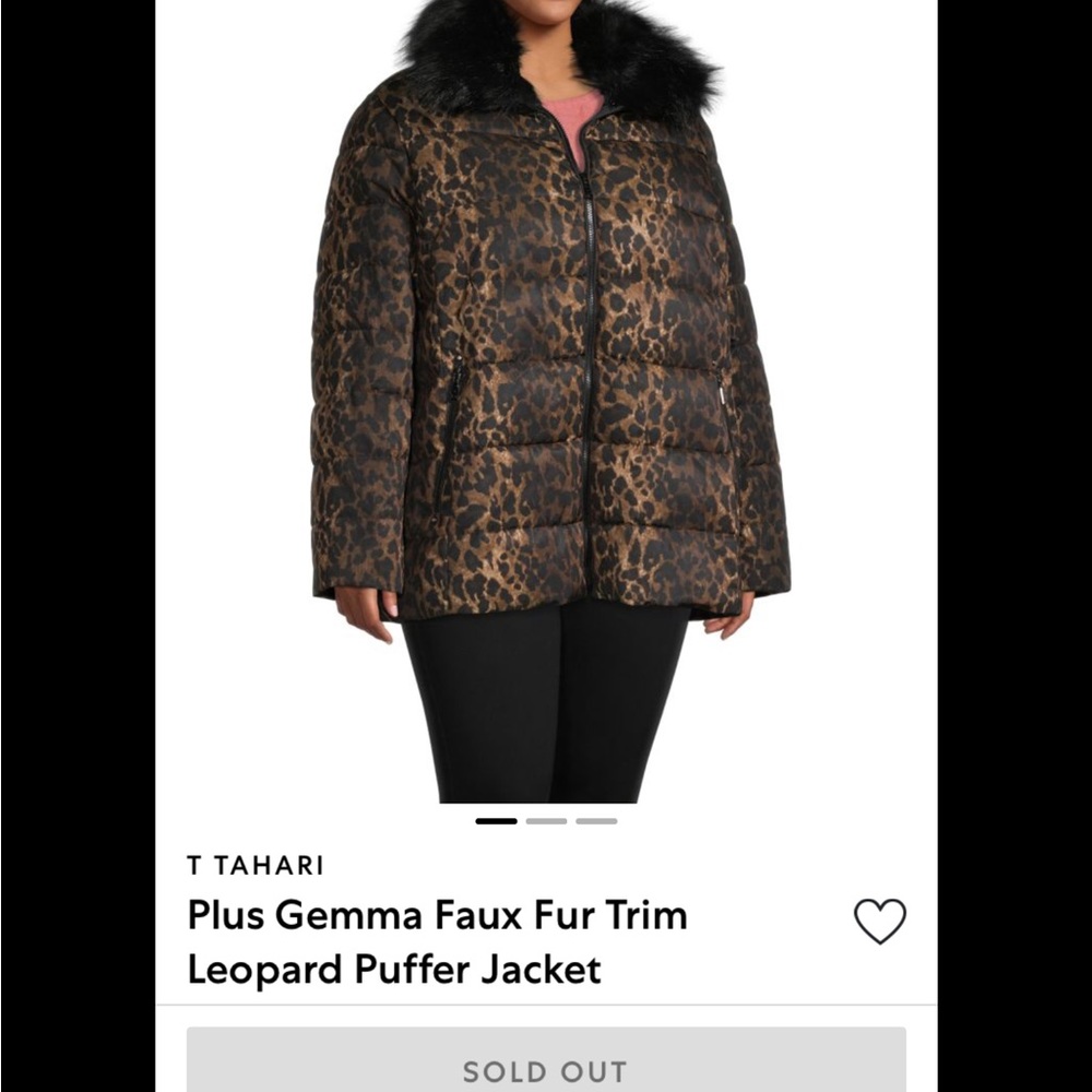 T Tahari Plus Gemma Faux Fur Trim Leopard puffer Jacket size 2x new with tags